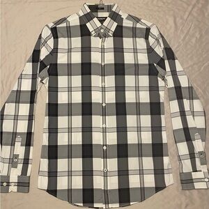 Express Men’s Performance Button-Down, Size S, Slim, White/Grey/Black Plaid